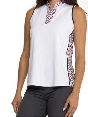 Belyn Key Mia Women's V-Neck Sleeveless Golf Shirt - Floral Print Sz M
